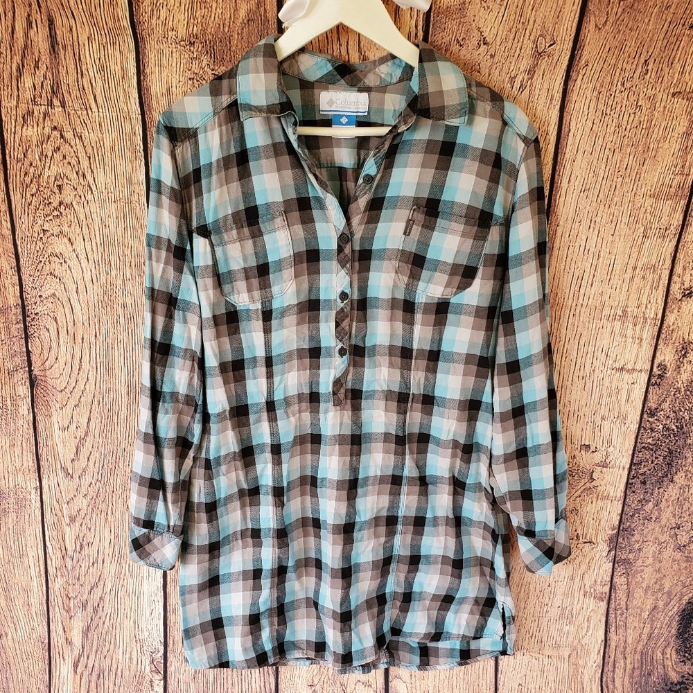 Columbia Tunic Long Sleeve Plaid Shirt